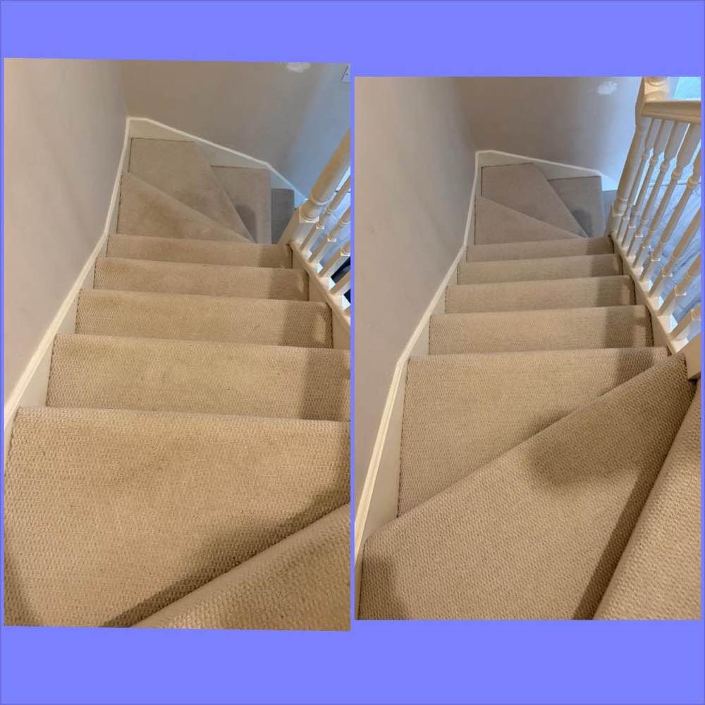 Beige stair carpet before and after professional cleaning — Stockton-on-Tees