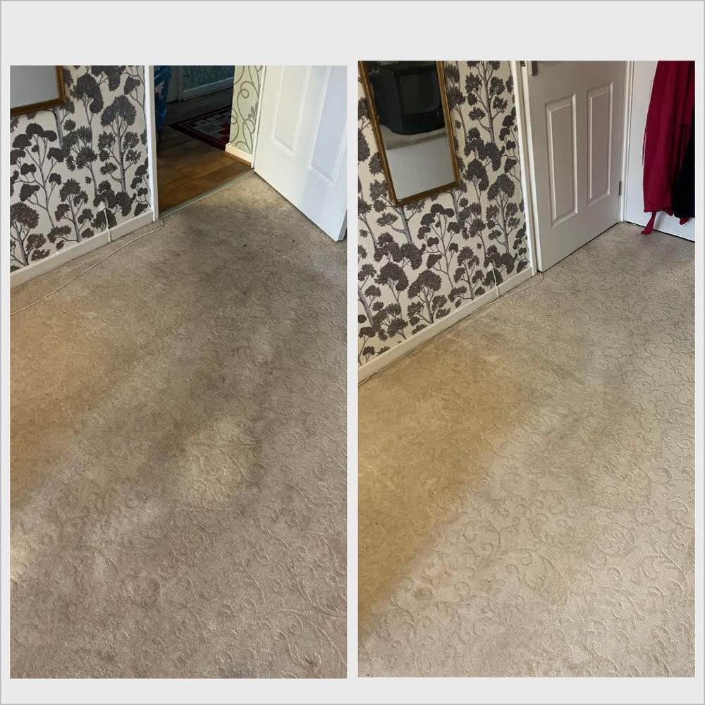Patterned landing carpet before and after cleaning — Hartlepool
