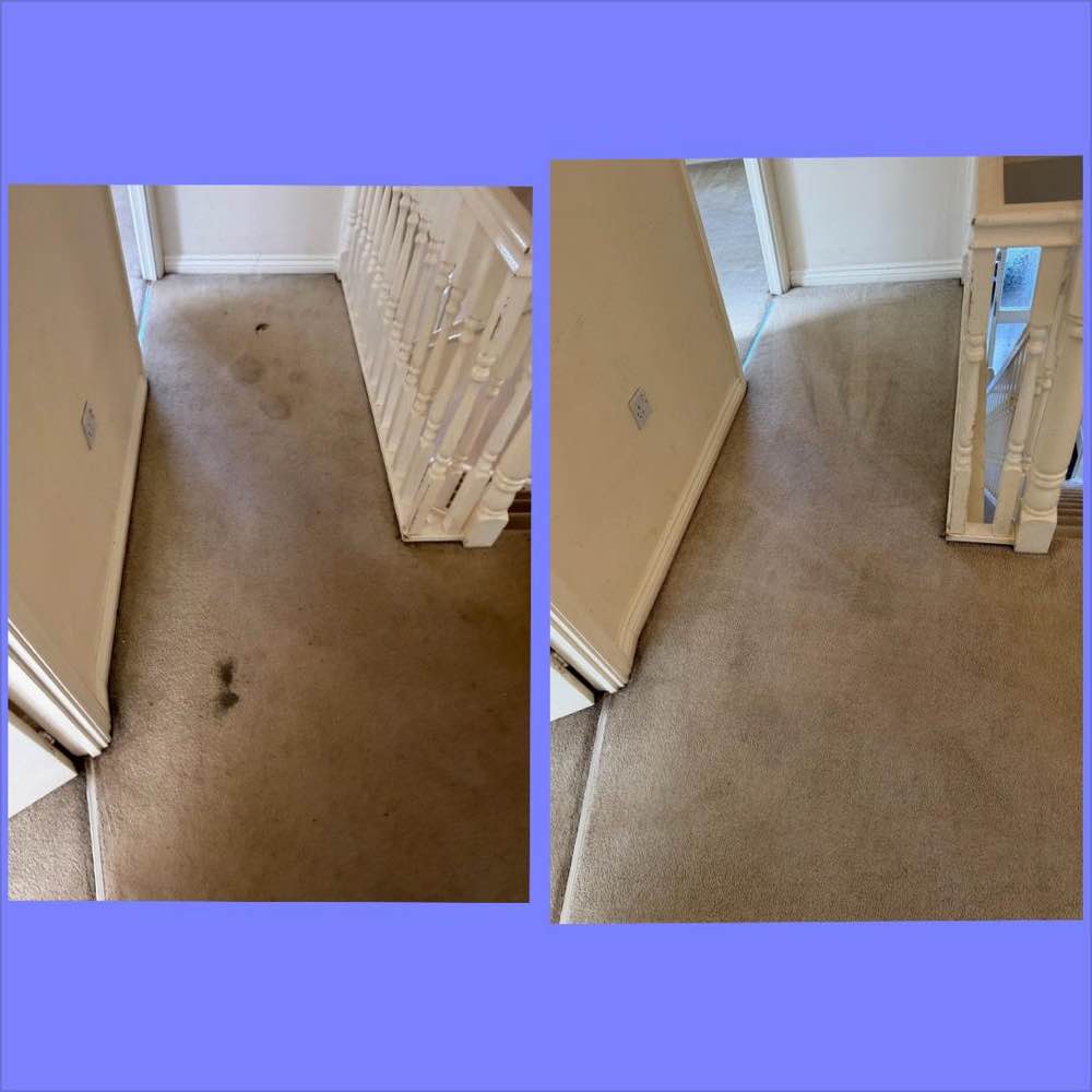 Landing carpet stains removed after Ovenqueen carpet cleaning — Stockton-on-Tees