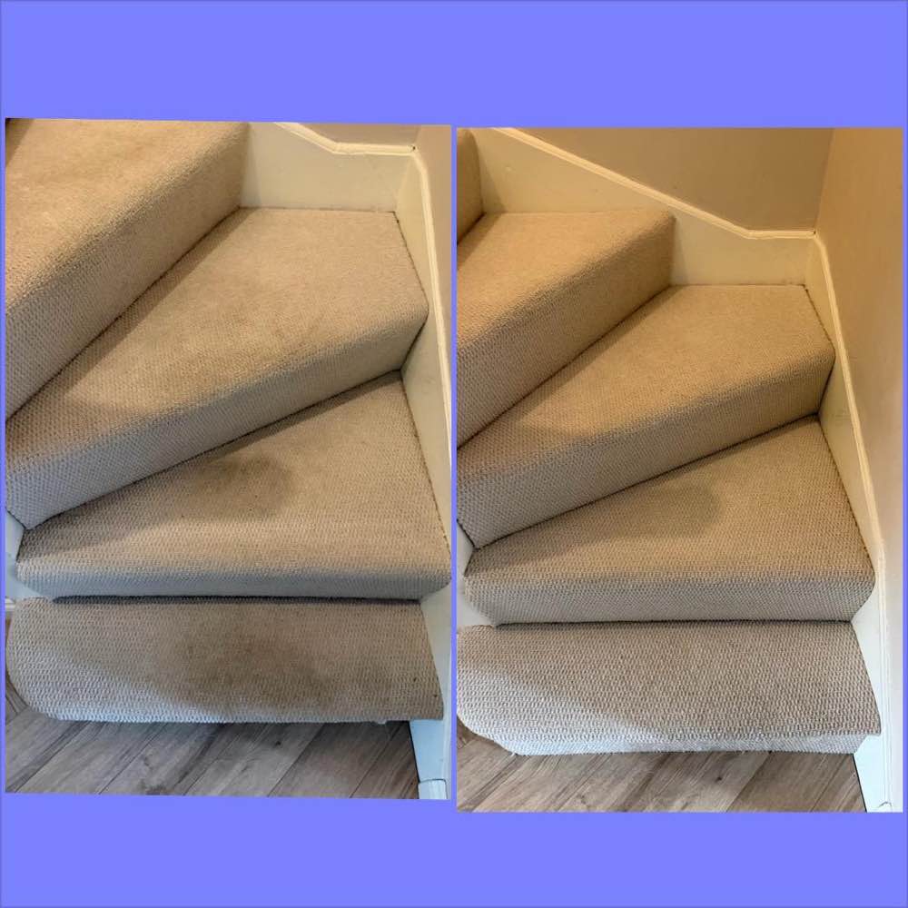 Beige stair carpet before and after — stain removed, Hartlepool