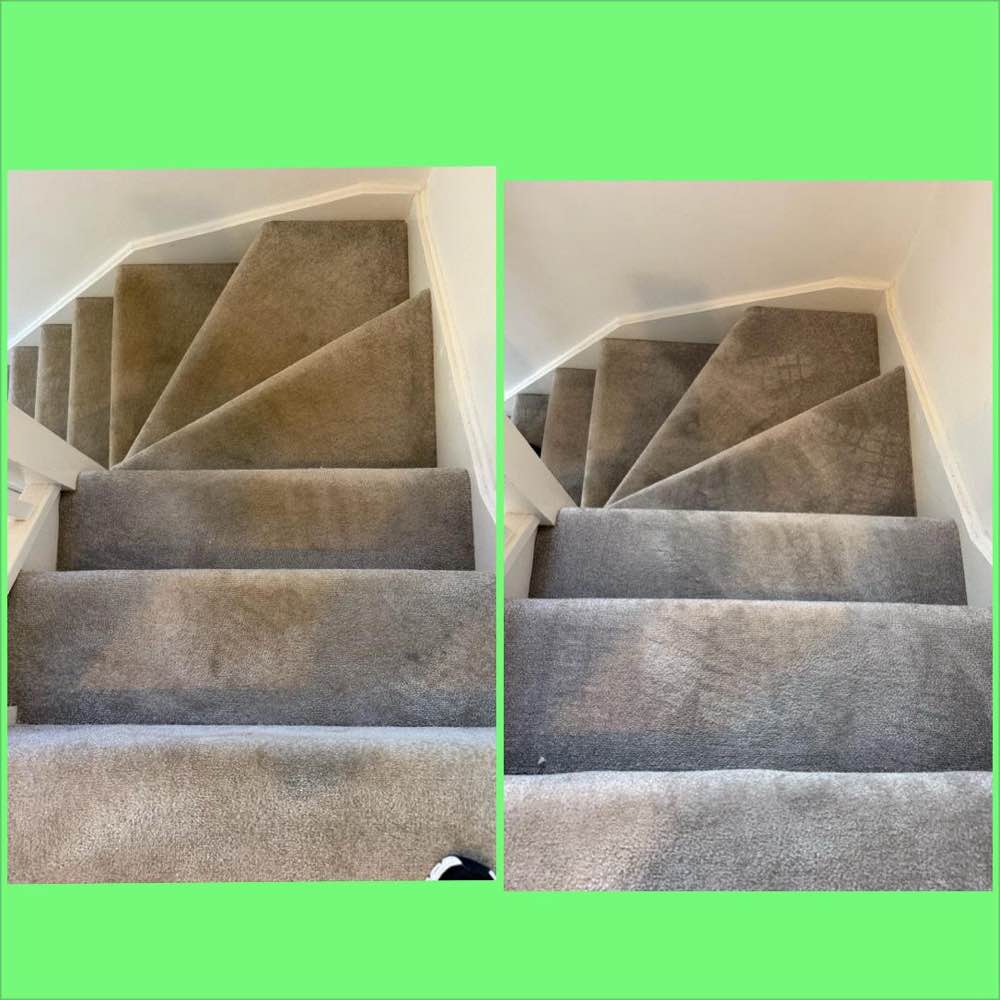 Winder staircase carpet before and after cleaning — Teesside