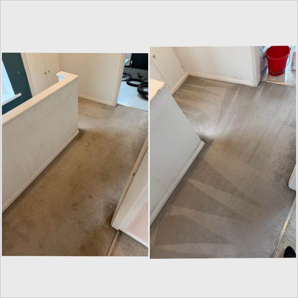 Landing carpet before and after — dingy to fresh, Stokesley